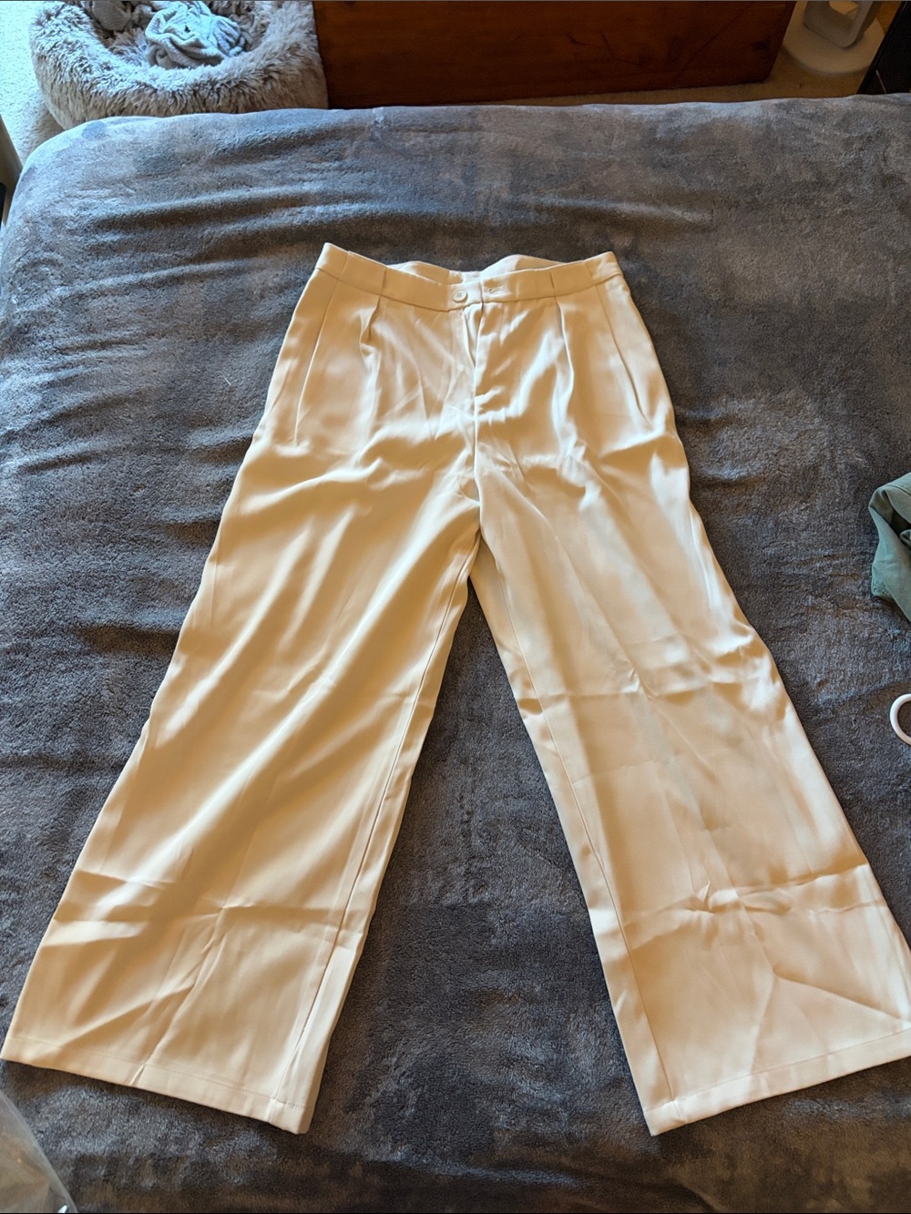 Cream Wide-Leg Dress Pants